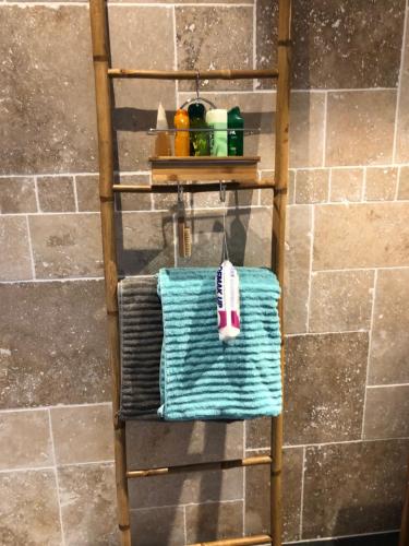 - un porte-serviettes dans la salle de bains dans l'établissement Maison familiale au calme/5 chambres/Grand jardin, à Bangor