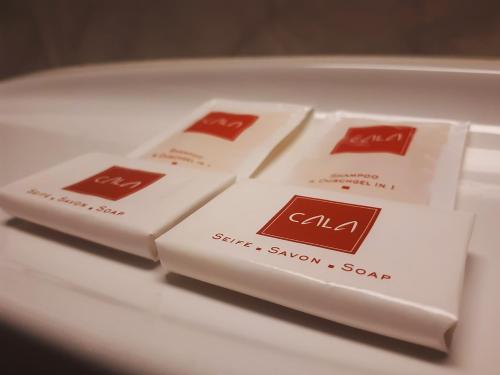 a close up of three soap labels on a white keyboard at Green Corner Nürburg in Nürburg
