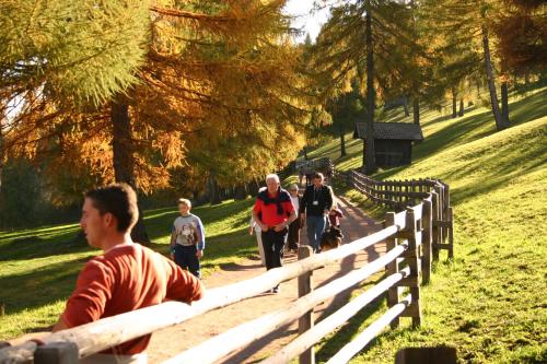 a group of people walking along a fence at Panoramapension Etschblick in Meltina