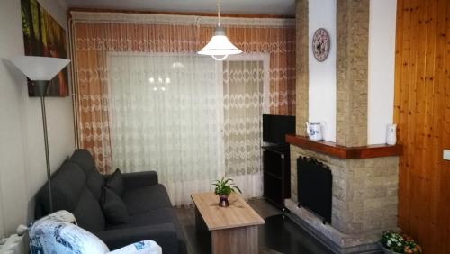 a living room with a couch and a fireplace at Casa El Serrat del Tell in Sant Pau de Segúries