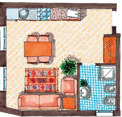 a drawing of a living room with a couch at Residence Cà D'oro in Lido di Jesolo