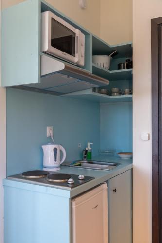 Kuchyň nebo kuchyňský kout v ubytování CHROMA Lodge Pikermi