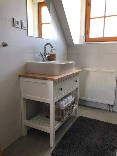 a bathroom with a sink and a mirror at Villa Podhůří in Vrchlabí