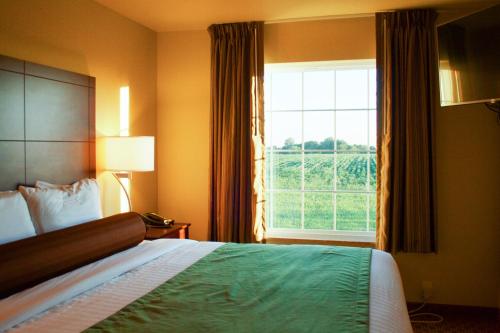 a hotel room with a bed and a window at Cobblestone Inn & Suites-Winterset in Winterset
