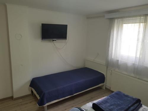 a room with a bed and a tv on a wall at Rooms Ivan in Otočac