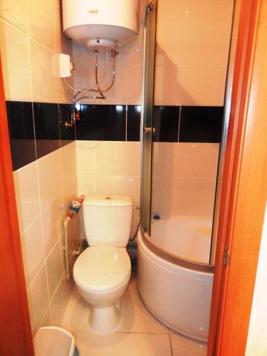 a bathroom with a toilet and a shower at Studio Darvina 20 in Kharkiv