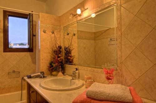 a bathroom with a sink and a shower at Villa Emilie in Agios Dimitrios