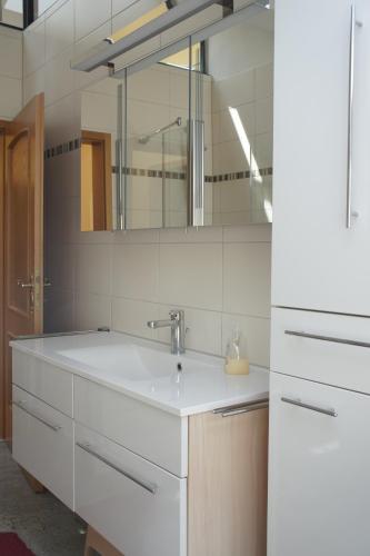 a bathroom with a sink and a mirror at FH Kramheller in Zwiesel