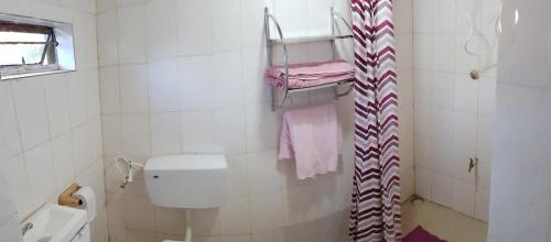 a small bathroom with a toilet and a sink at Sasana Motel and Guest House in Bungoma