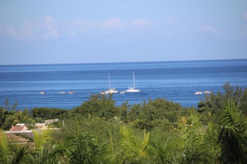 a view of the ocean with boats in the water at Bellevue Tamarin in Tamarin