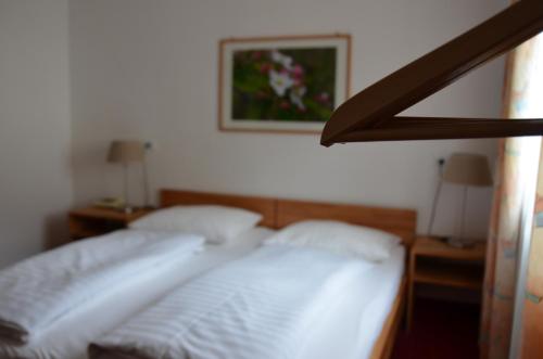 a bedroom with two beds and a picture on the wall at Landhotel Anna in Silandro