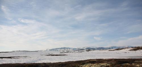 a snow covered field with mountains in the background at Vats Fjellstue in Ål