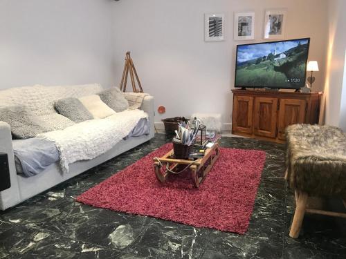 a living room with a bed and a flat screen tv at Chez Daisy in Longefoy