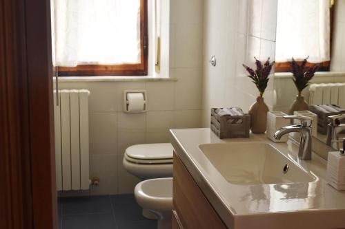 bagno bianco con servizi igienici e lavandino di La Finestra su Siena a Siena