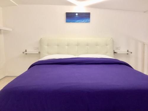 a bedroom with a large bed with a purple blanket at IL VIAGGIATORE VIA INDIPENDENZA 2 in Gaeta