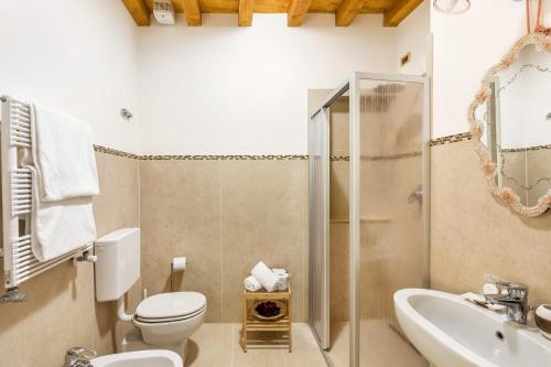 a bathroom with a toilet and a sink and a shower at Luxury Venetian Rooms in Venice