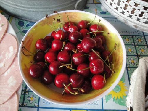 a bowl of cherries sitting on a table at The Tower Of The Old King in Desenzano del Garda