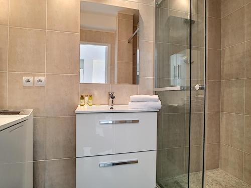 une salle de bain avec douche et lavabo dans l'établissement Nestor&Jeeves - LE FRANCE TERRASSE - Central - Very close sea, à Nice