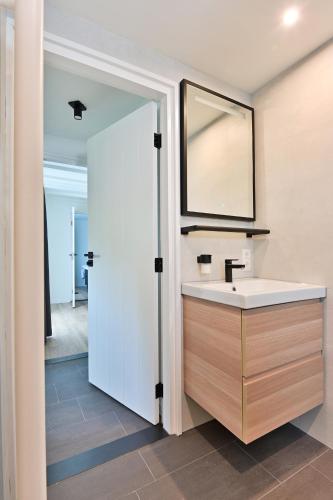 a bathroom with a sink and a mirror at Sibbliem Luxury Homestay in Valkenburg