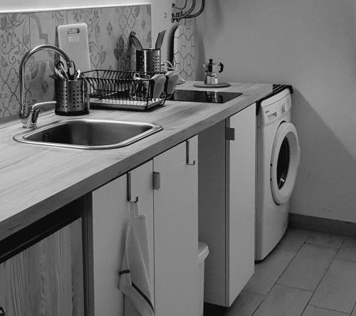 kuchnia ze zlewem i pralką w obiekcie Brau&Frau w mieście Tarent