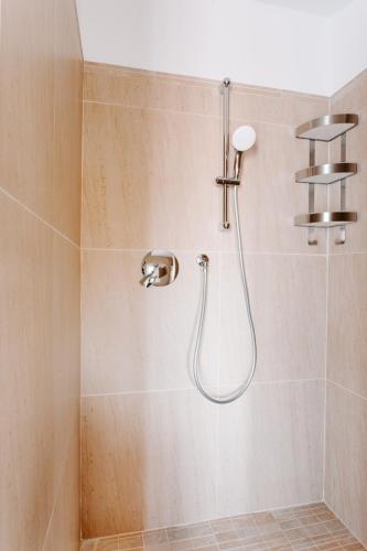 a shower with a shower head in a bathroom at Hotel Villa Claudia in Bellaria-Igea Marina