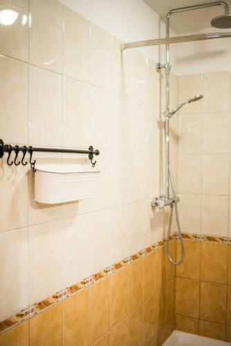 a bathroom with a shower with a glass door at Province in Cēsis