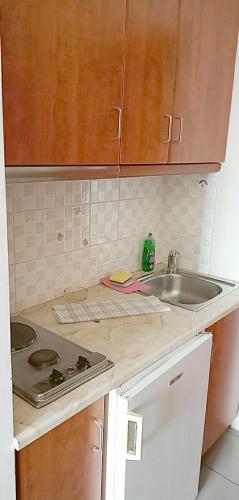 a kitchen with a sink and a counter top at Gorgones, sea-front, great view in Kardamili