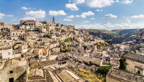 an aerial view of a city with buildings at Casa Tonino in Pisticci
