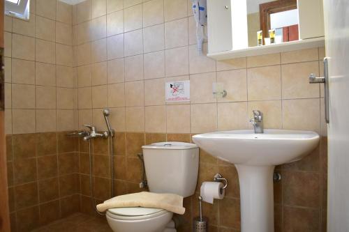 a bathroom with a toilet and a sink at Marinakis Sea View Studios in Sougia