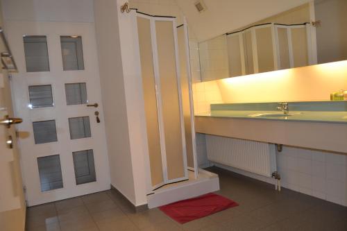 a bathroom with a sink and a mirror at Apartmány Holiday Pec in Pec pod Sněžkou