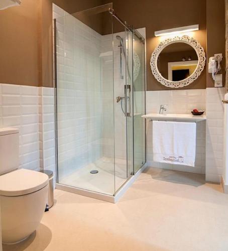 a bathroom with a shower and a toilet at Hotel Torre Zumeltzegi in Oñate