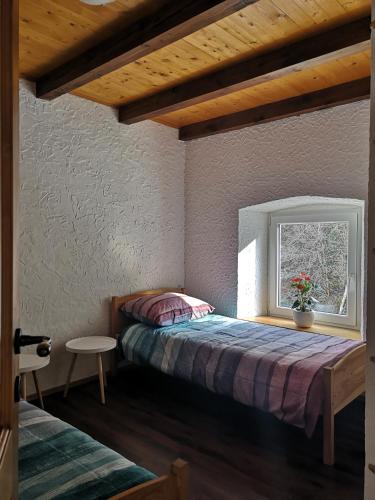 a bedroom with a bed and a window at Apartma Humar in Tolmin