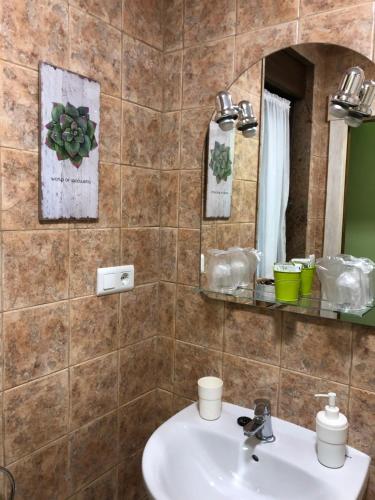 W łazience znajduje się umywalka i lustro. w obiekcie Alojamiento Rural Cosorios w mieście Cangas de Onís
