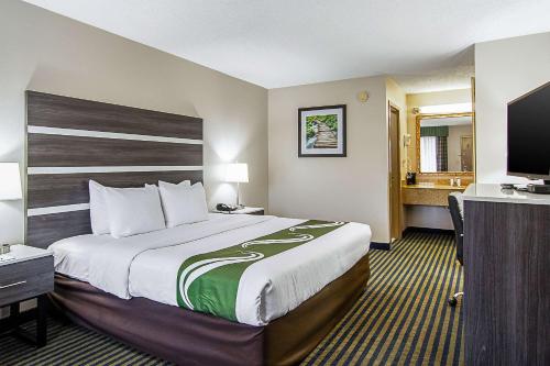 una camera d'albergo con un grande letto e una TV di Quality Inn Savannah I-95 a Savannah