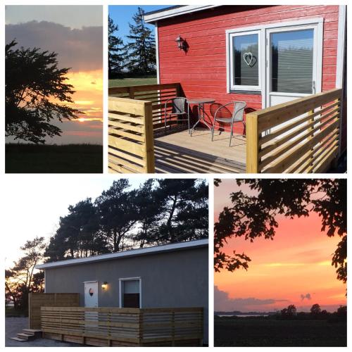 a collage of photos of a house with a sunset at Lunagården in Åhus