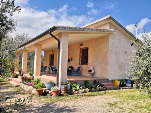 Villa Walter في أوليينا: منزل مع شرفة مع نباتات الفخار