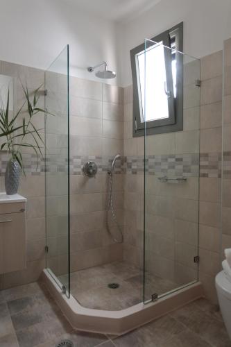 a shower with a glass door in a bathroom at Sweet Home Naxos in Naxos Chora