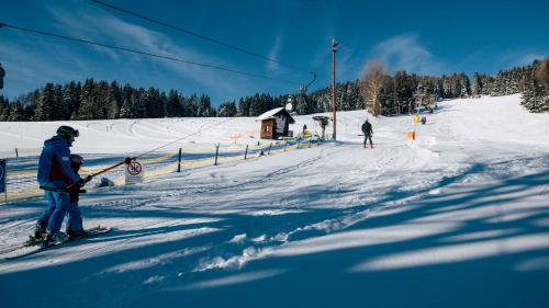 a person on skis in the snow on a ski slope at Hotel Schwengerer in Mönichwald