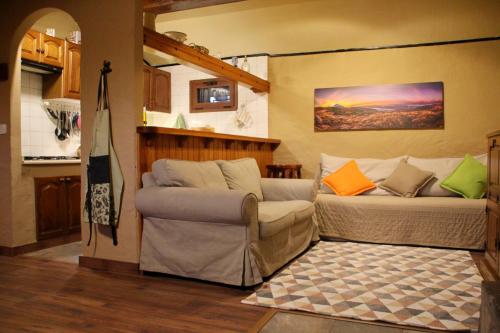 ein Wohnzimmer mit einem Bett und einem Sofa in der Unterkunft Casa Tajinastes del Teide in Las Cañadas del Teide