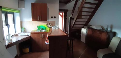 a kitchen with a sink and a counter top at PEGAZOWA WOLA CISNA in Cisna