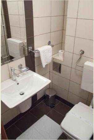 a bathroom with a sink and a toilet at Hotel Kutina in Kutina