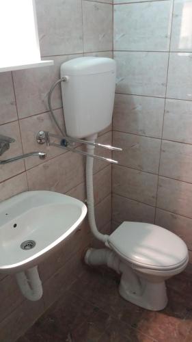a bathroom with a toilet and a sink at Restoran sa prenoćištem Žitište in Žitište
