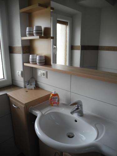 uma casa de banho com um lavatório e um espelho em Ferienwohnung Fill em Bad Häring