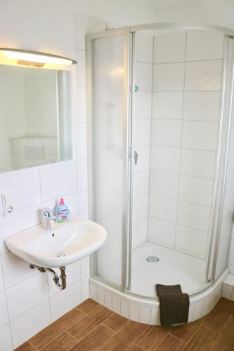 a bathroom with a shower and a sink at Ferienwohnung Seestern in Steinhude, ruhig gelegen , 2 Schlafzimmer, 2 Bäder, Freies WLAN in Wunstorf