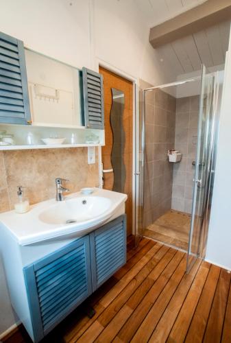 une salle de bain avec un lavabo et une douche dans l'établissement Les Yeux Bleus Bed & Breakfast, à Noirmoutier-en-l'lle