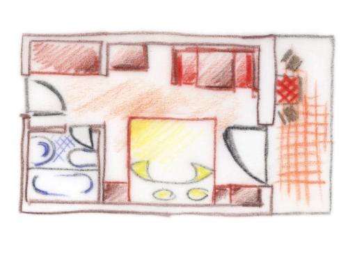 a drawing of a room with two windows at Panoramapension Etschblick in Meltina