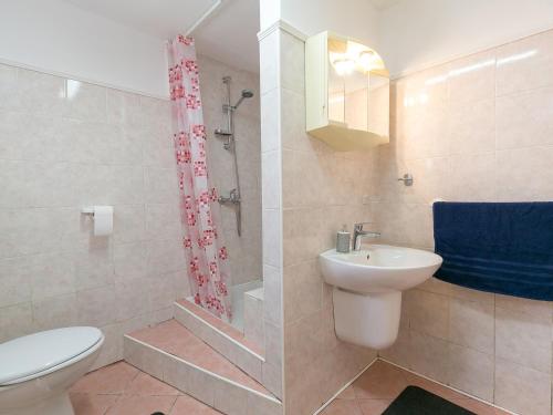 a bathroom with a sink and a toilet and a shower at Ania Apartment in Poreč