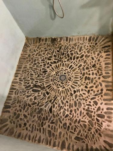 a leopard print rug on the floor of a bathroom at Casa Mingot SXVI Anciles Benasque in Anciles