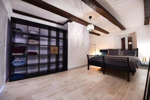 a bedroom with a bed and a large closet at Hyper Centre - Cosy Appartement avec Cachet in Rodez