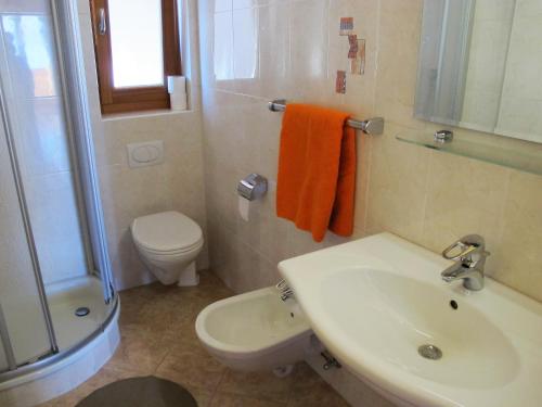 a bathroom with a sink and a toilet and a shower at Rosenheim in Maranza